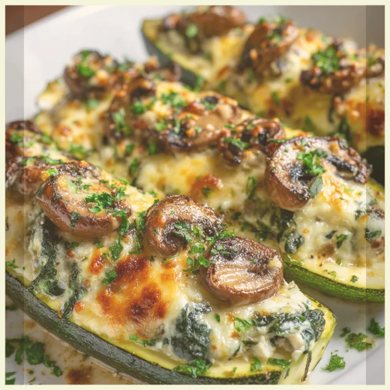 Spinach Mushroom and Ricotta Stuffed Zucchini Boats