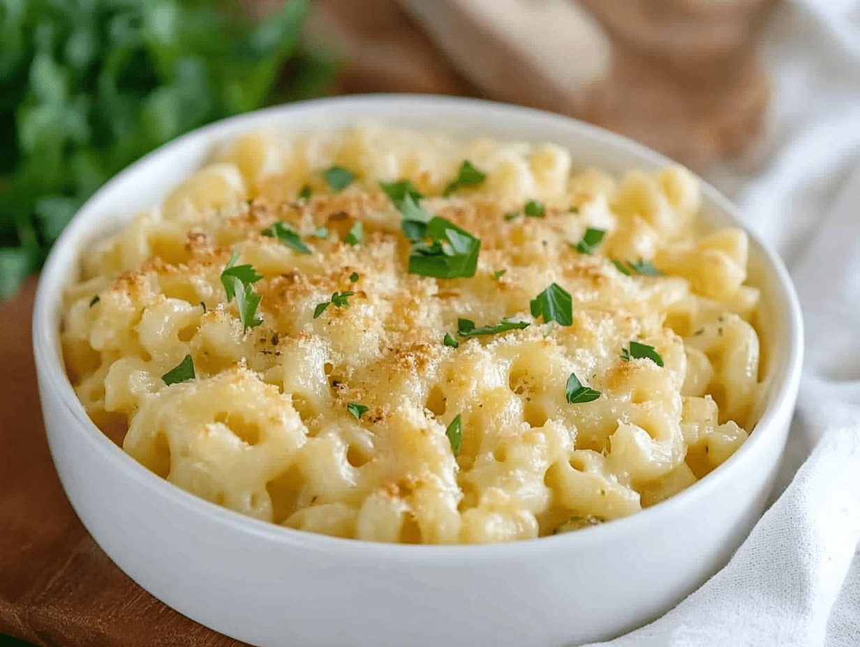 Serving suggestion and lifestyle shot of Irish Cheddar Stout Mac and Cheese Bake